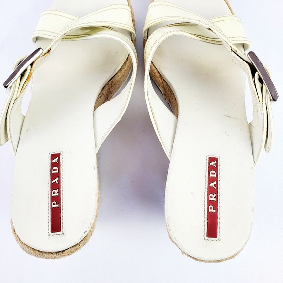 PRADA Espadrille White Leather Wedge Sandals - Picture 3 of 12